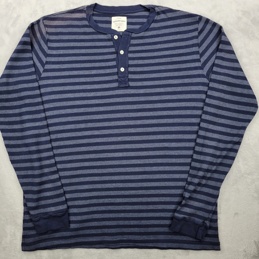 Splendid Mills Shirt Mens XL‎ Henley Waffle Knit Sweatshirt Brenton Awning Adult